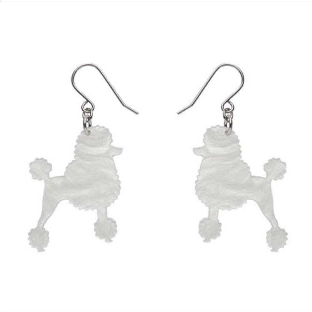Erstwilder Poodle French Dog White Ripple Resin Fishhook Pierced Earrings - Picture 2 of 5